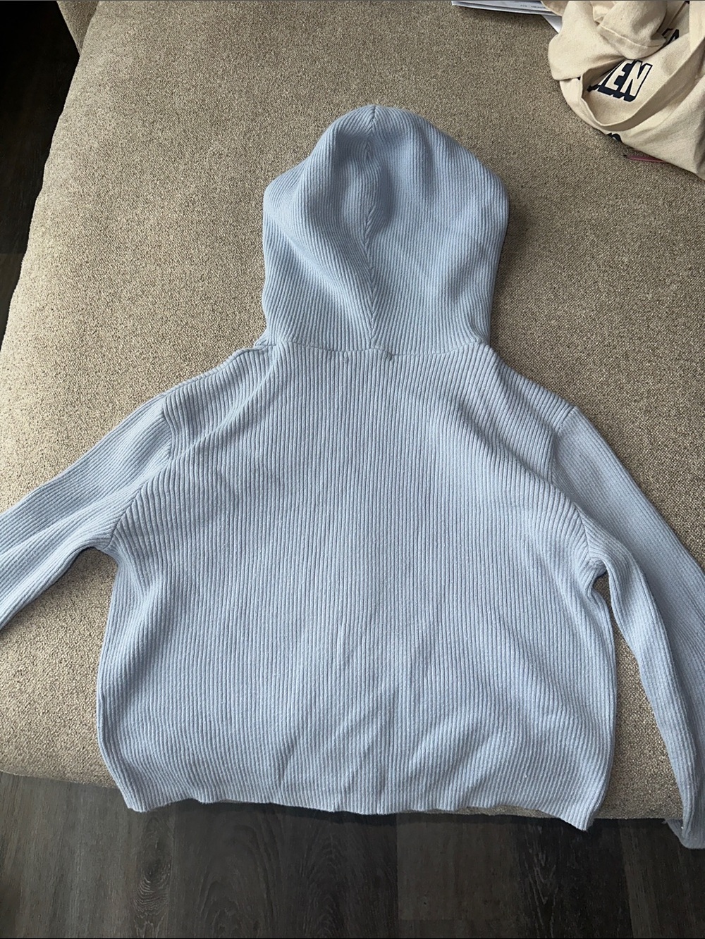Brandy Melville Light Blue Ribbed Zip-Up Hoodie - Picture 3 of 3